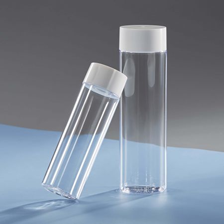 Bouteille cosmétique cylindrique en PETG