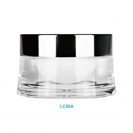 Pot de crème rond en acrylique de 50 ml avec courbe et capuchon en aluminium - Pot de crème rond en acrylique de 50 ml avec courbe et capuchon en aluminium