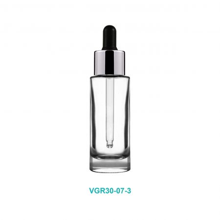 Bouteille en verre compte-gouttes argentée de 30 ml